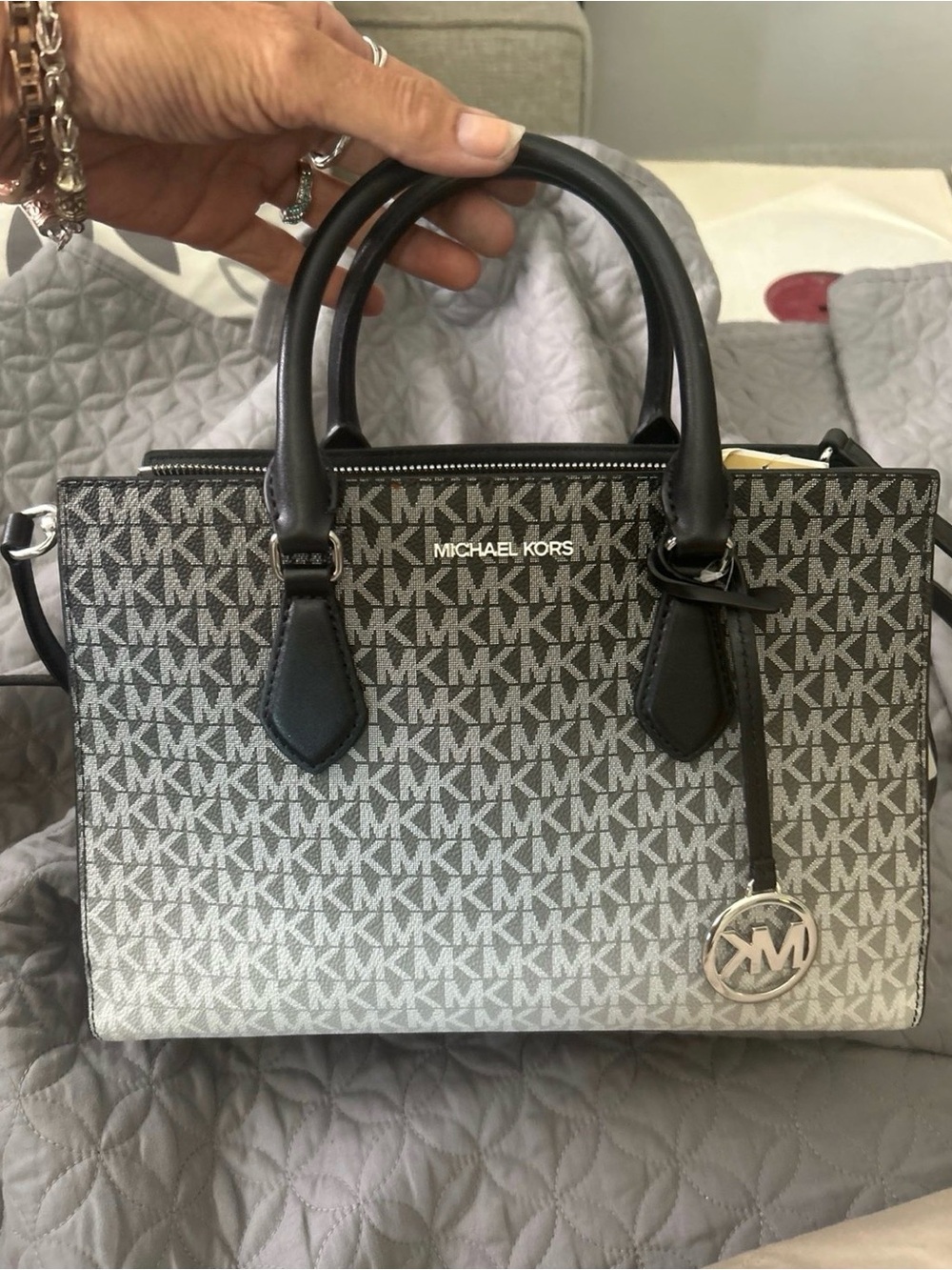 Michael Kors Black and Gray MK Signature Satchel Sheila Ombré